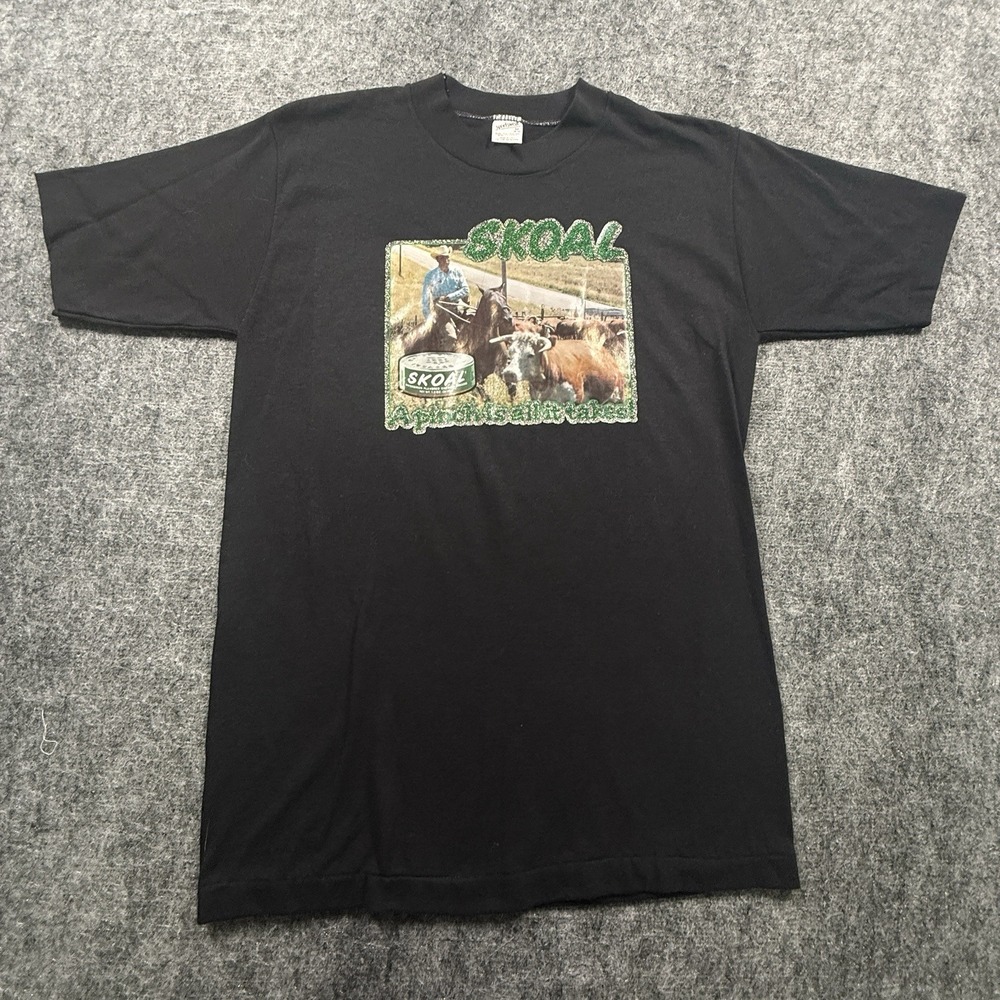 Vintage 80s Skoal Tobacco Cowboy Graphic T-Shirt Medium USA Made Single Stitch